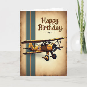Tarjeta de cumpleaños de biplano vintage