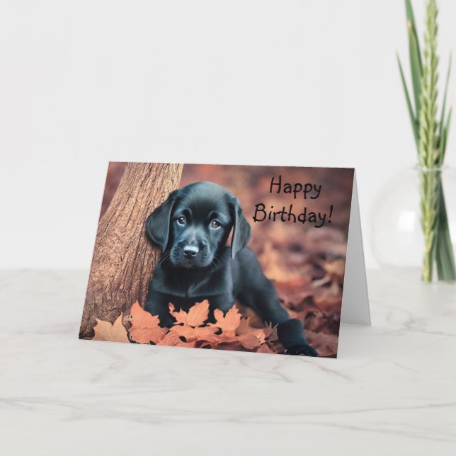 Tarjeta de cumpleaños de Black Lab Puppy (Anverso)