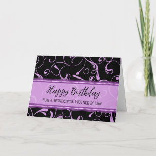 Tarjeta de cumpleaños de Black Purple Swirls para 