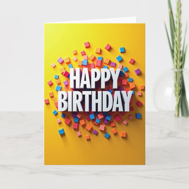 Tarjeta de cumpleaños de bloques 3D festivos (Anverso)