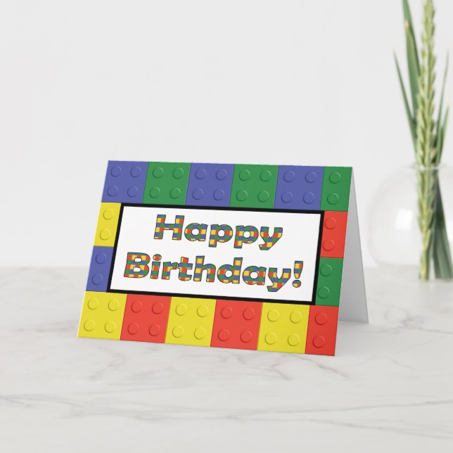 Tarjeta de cumpleaños de bloques y ladrillos de co (Anverso)