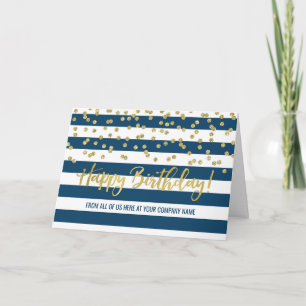 Tarjeta de cumpleaños de Blue Gold Stripes Busines