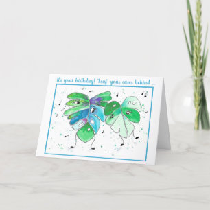 Tarjeta de cumpleaños de Blue Green Dancing Leaves