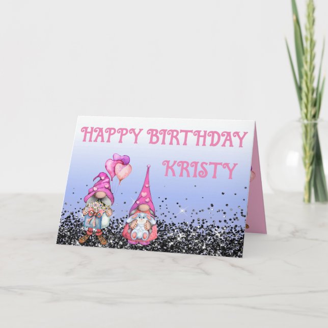 Tarjeta de cumpleaños de bonito en Gnome Rosado (Anverso)