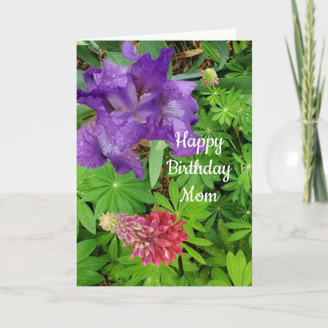 Tarjeta de cumpleaños de bonito Iris y Lupine Flor (Anverso)