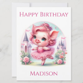Tarjeta de cumpleaños de bonito Pink Ballerina Pig