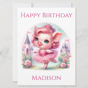 Tarjeta de cumpleaños de bonito Pink Ballerina Pig