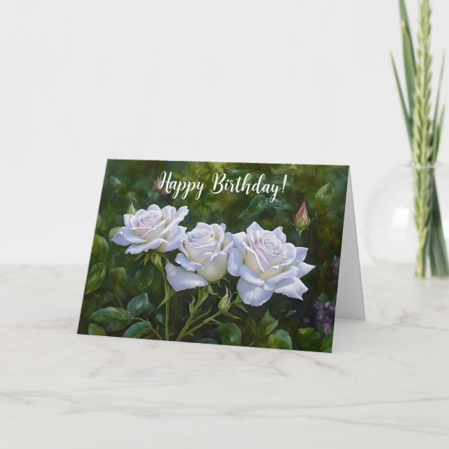 Tarjeta de cumpleaños de bonito White Roses Art (Anverso)