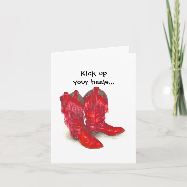 Tarjeta de cumpleaños de Boots de Cowboy Rojo (Anverso)