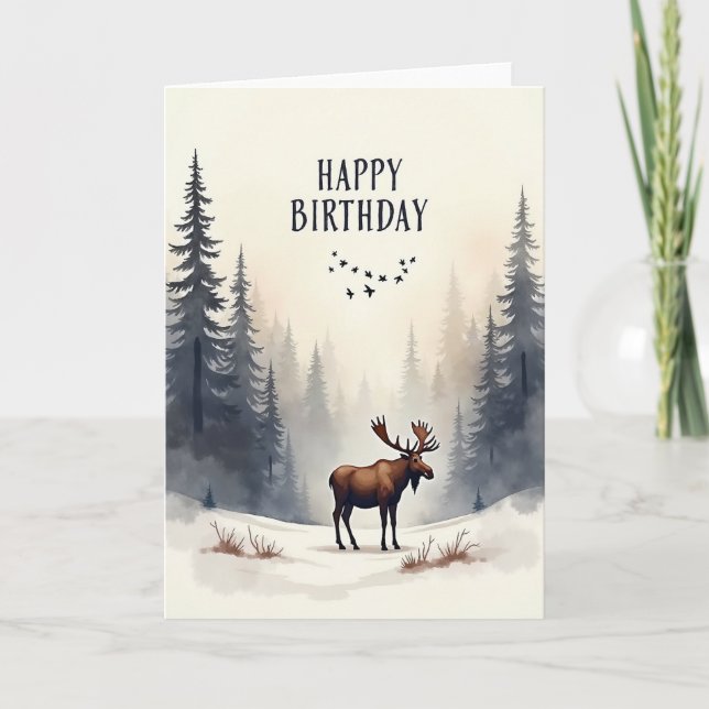Tarjeta de cumpleaños de bosque invernal (Anverso)