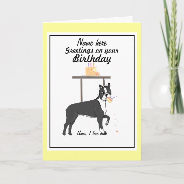 Tarjeta de cumpleaños de Boston Terrier Añadir nom (Anverso)