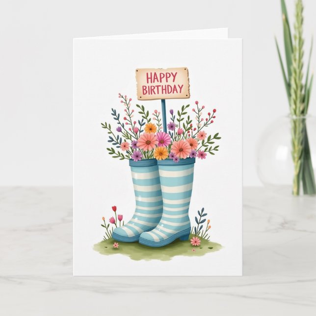 Tarjeta de cumpleaños de bota a rayas (Anverso)