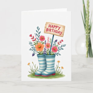 Tarjeta de cumpleaños de bota floral