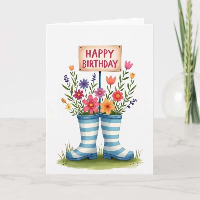 Tarjeta de cumpleaños de botas caprichosas (Anverso)