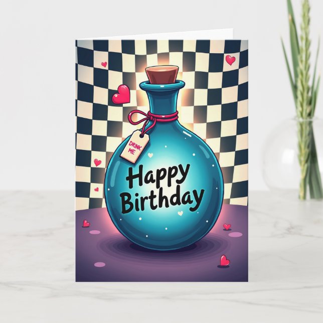Tarjeta de cumpleaños de botella azul turquesa (Anverso)