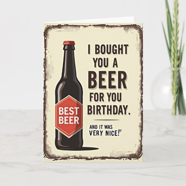Tarjeta de cumpleaños de botella vintage (Anverso)