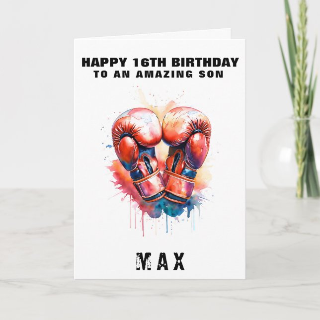 Tarjeta de cumpleaños de boxeo personalizada - Nom (Anverso)