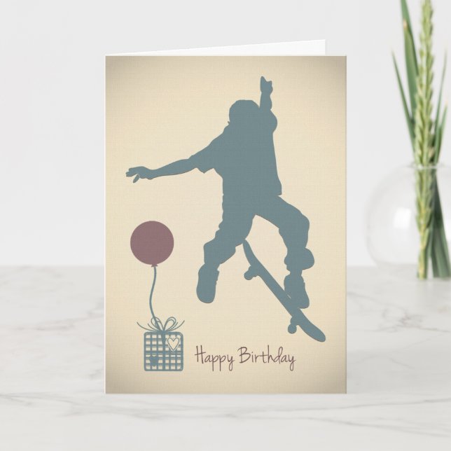 Tarjeta de cumpleaños de Boy Skateboarding (Anverso)