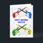 Tarjeta de cumpleaños de Brother Guitars<br><div class="desc">Una hermosa tarjeta de cumpleaños para un hermano. Arte colorido de guitarra eléctrica con una escala musical en el fondo. No puedes tener demasiadas guitarras. Una tarjeta de cumpleaños de guitarra muy genial, celebra la energía y la pura diversión de este instrumento musical. Una tarjeta de cumpleaños perfecta para guitarristas...</div>