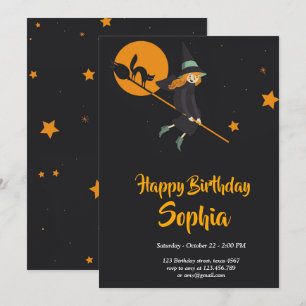 tarjeta de cumpleaños de bruja y gato