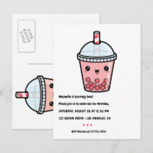 Tarjeta de cumpleaños de Bubble Tea Kawaii Rojo