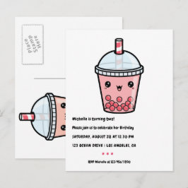 Tarjeta de cumpleaños de Bubble Tea Kawaii Rojo