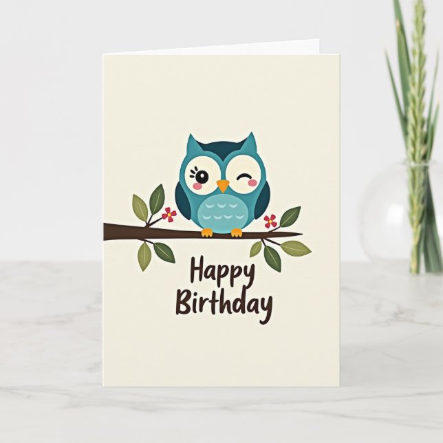 Tarjeta de cumpleaños de búho alegre (Anverso)