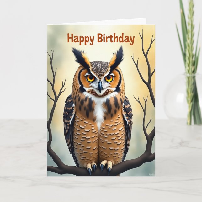 Tarjeta de cumpleaños de búho ardiente (Anverso)