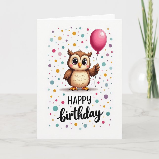 Tarjeta de cumpleaños de búho caprichosa (Anverso)