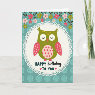Tarjeta de cumpleaños de búho caprichoso