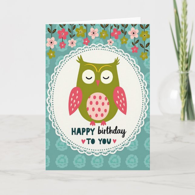 Tarjeta de cumpleaños de búho caprichoso (Anverso)