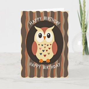 Tarjeta de cumpleaños de búho con corazón dulce