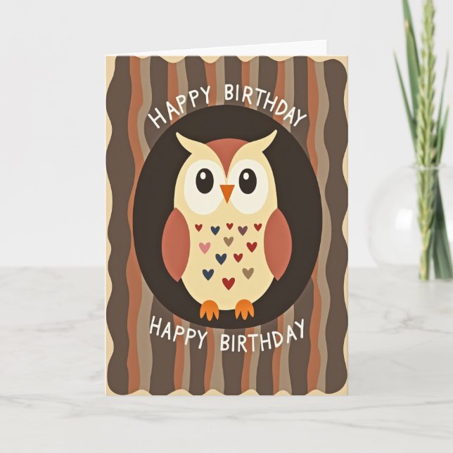 Tarjeta de cumpleaños de búho con corazón dulce (Anverso)