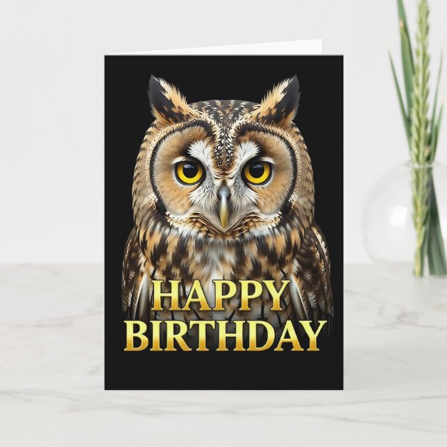TARJETA DE CUMPLEAÑOS DE BÚHO CON PRIMER PLANO DES (Anverso)