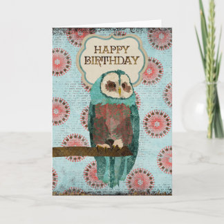 Tarjeta de cumpleaños de búho de Azure y Rubor