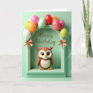 Tarjeta de cumpleaños de búho de peluche dulce