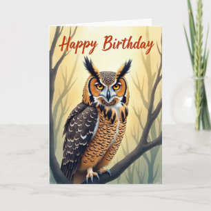 Tarjeta de cumpleaños de búho dorado