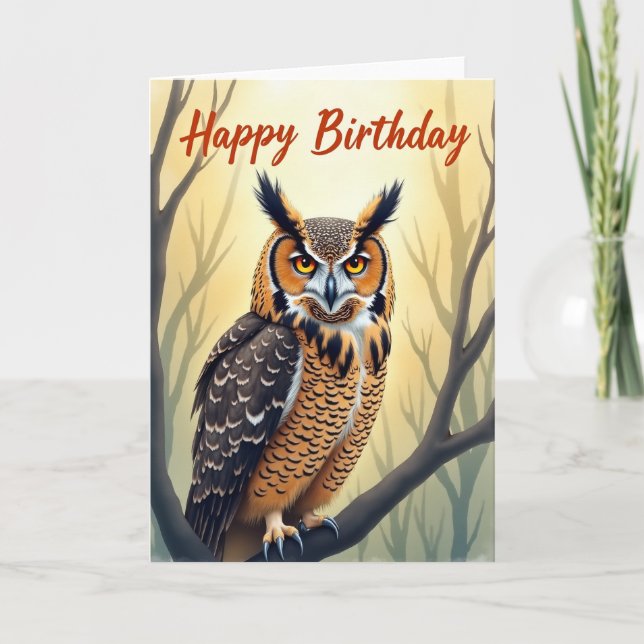 Tarjeta de cumpleaños de búho dorado (Anverso)