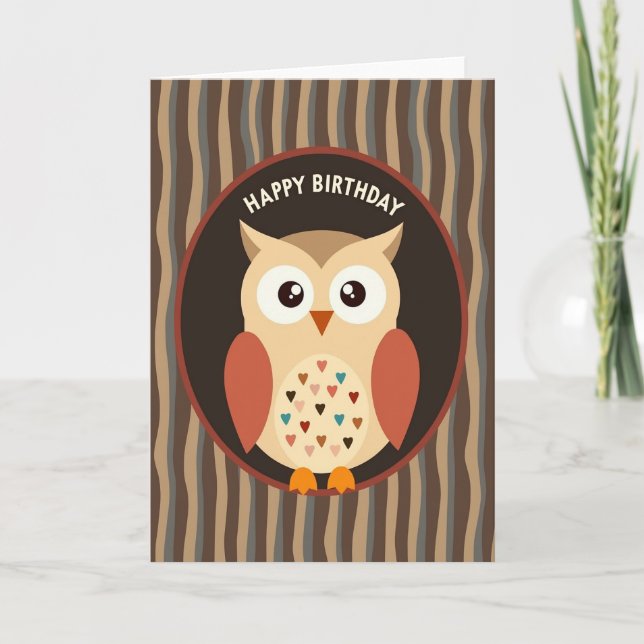 Tarjeta de cumpleaños de búho encantador (Anverso)