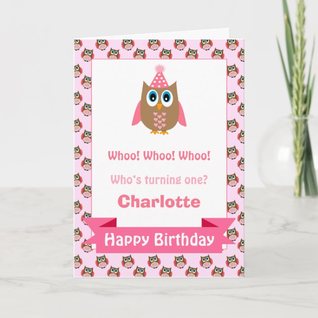 Tarjeta de cumpleaños de búho personalizada para c (Anverso)