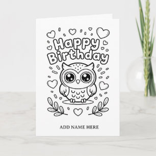 tarjeta de cumpleaños de búho plegable para colore