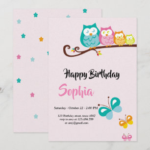 tarjeta de cumpleaños de búho y mariposa dulce