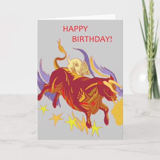 Tarjeta de cumpleaños de Bull y del conejo (Anverso)