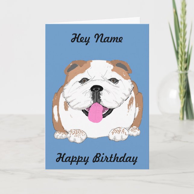 Tarjeta de cumpleaños de bulldog Añadir nombre del (Anverso)