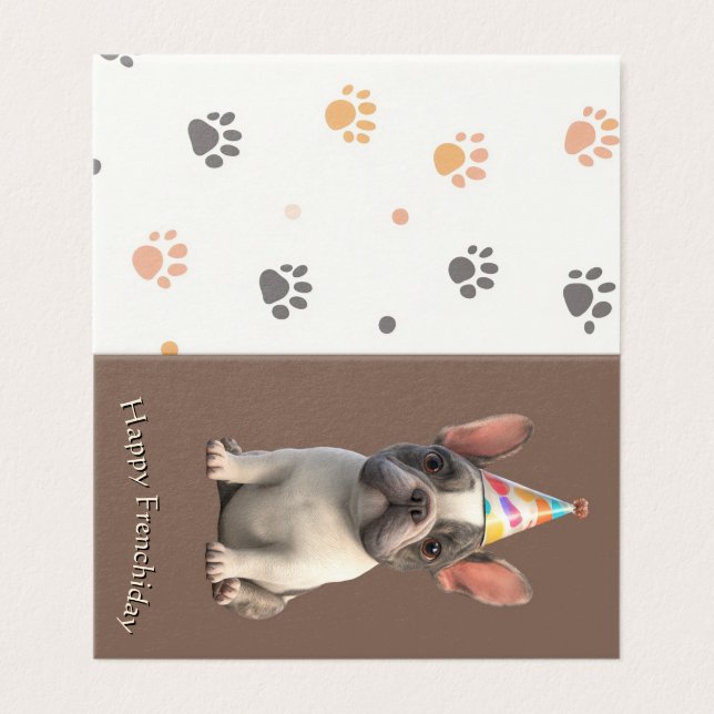 Tarjeta de cumpleaños de Bulldog Francés (Exterior desplegado)