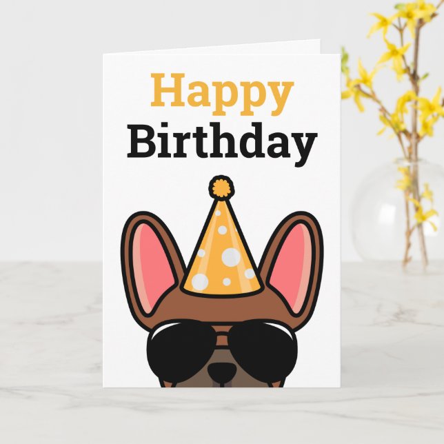 Tarjeta de cumpleaños de Bulldog Francés cervato r (flor amarilla)