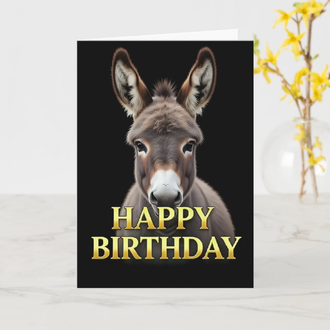 TARJETA DE CUMPLEAÑOS DE BURRO EN PRIMER PLANO NEG (flor amarilla)