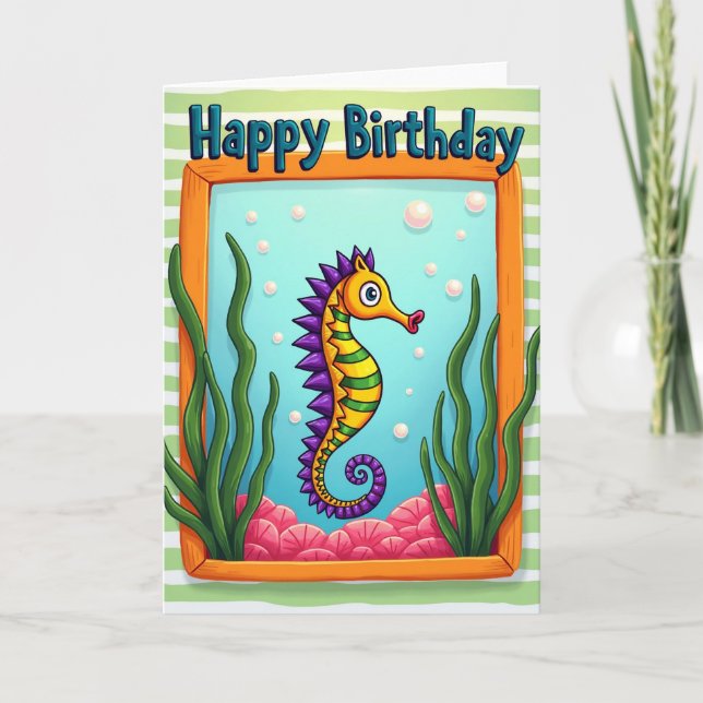 Tarjeta de cumpleaños de caballito de mar capricho (Anverso)
