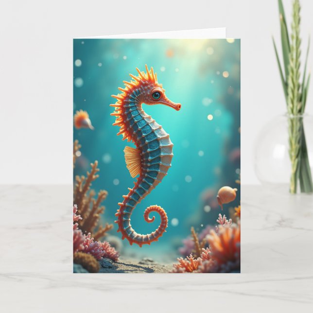 Tarjeta de cumpleaños de caballito de mar marino (Anverso)