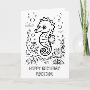 tarjeta de cumpleaños de caballito de mar plegada 